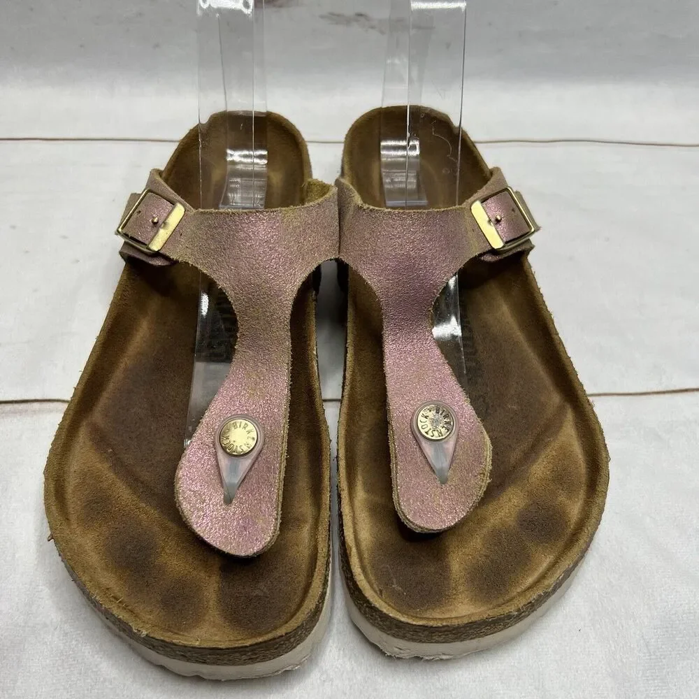 Birkenstock Gizeh Sandals Metallic Pink Color Slip On Thing Sandals Sz 7 - Picture 2 of 14